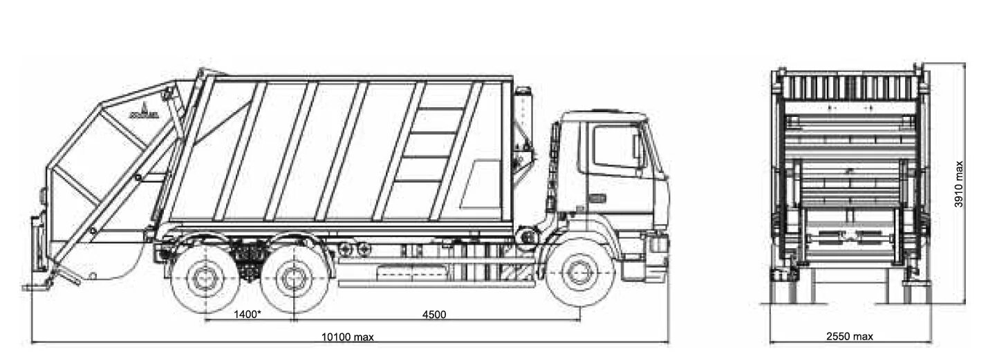 Характеристика мусоровоза. Габариты мусоровоза МАЗ. Габариты мусоровоза КАМАЗ С задней загрузкой. Мусоровоз МАЗ габари. КАМАЗ мусоровоз габариты.