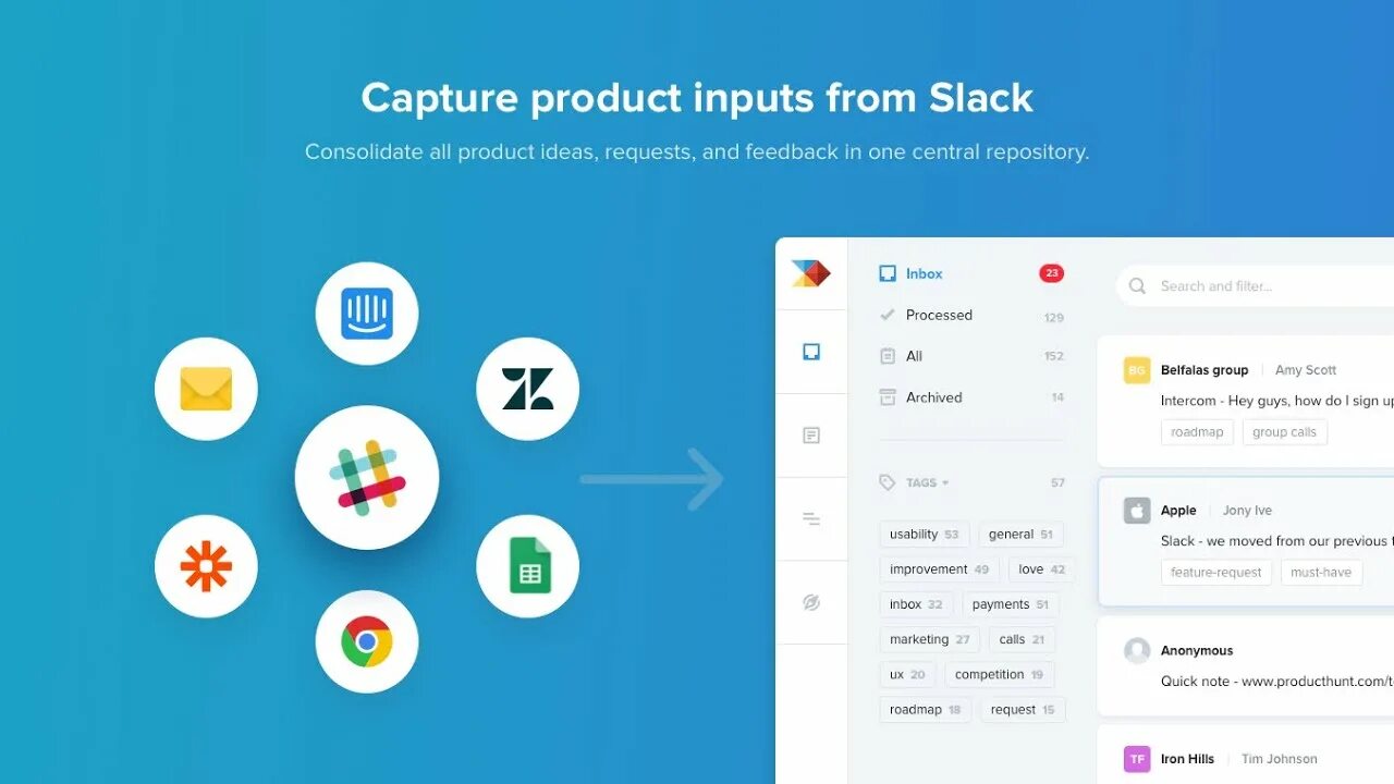 Capture user. Productboard. productboard roadmap. insights capture. reply in slack.