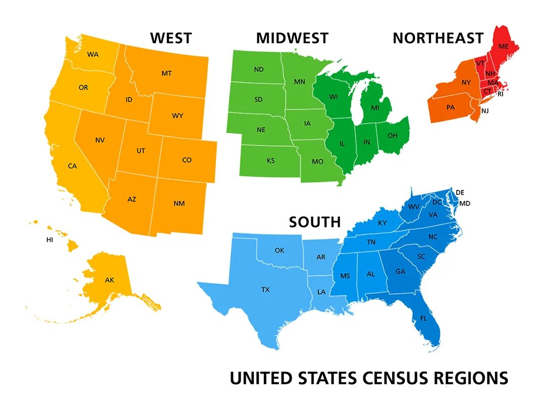 Regions of United States. North East США. Деление США на штаты. Деление США на регионы.