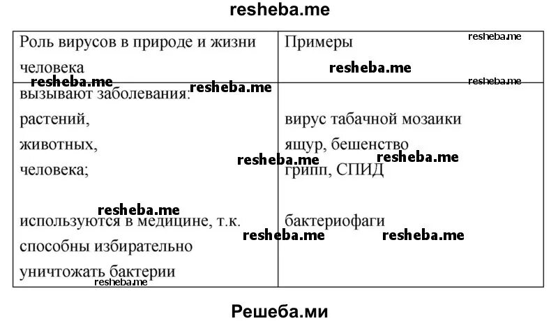 Значение вирусов таблица. Значение вирусов таблица