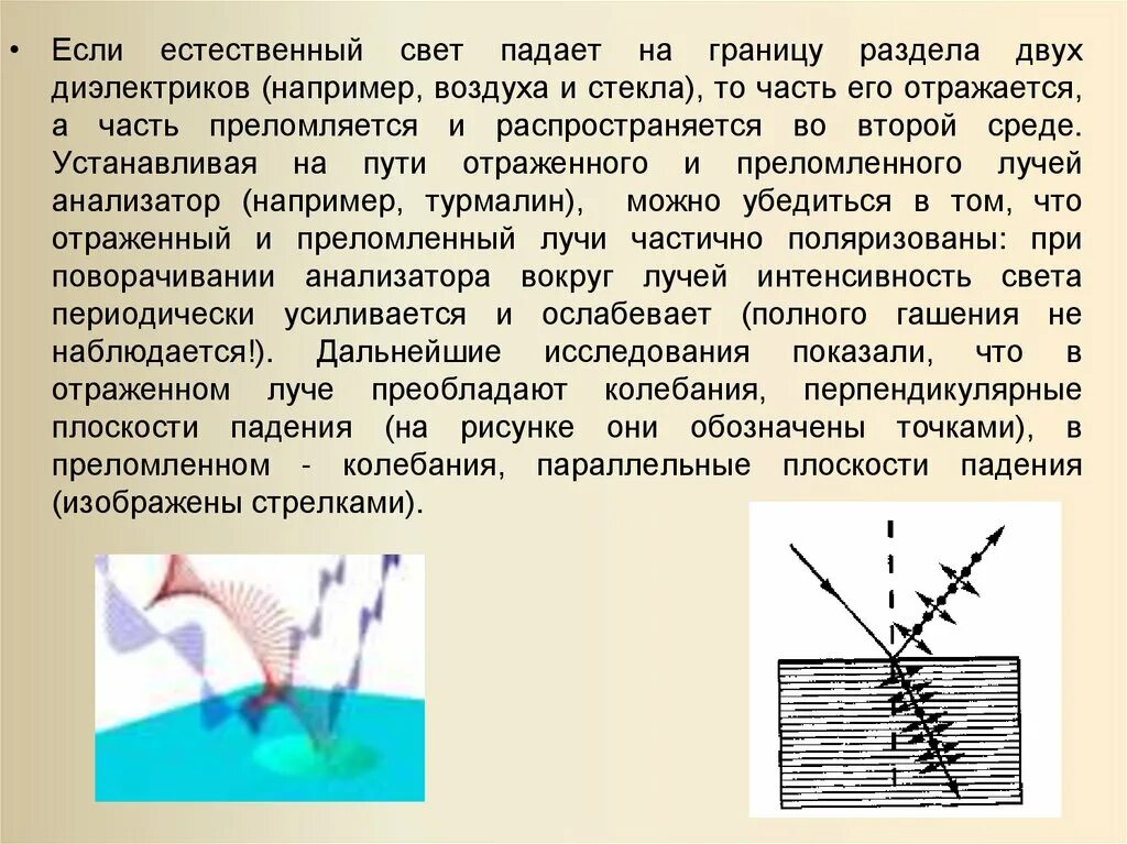 Почему преломляется свет на границе двух сред. Поперечность световых волн. Свет падает на границу раздела двух диэлектриков. Естественный свет падает на границу раздела двух диэлектриков. Доказательство поперечности световых волн.