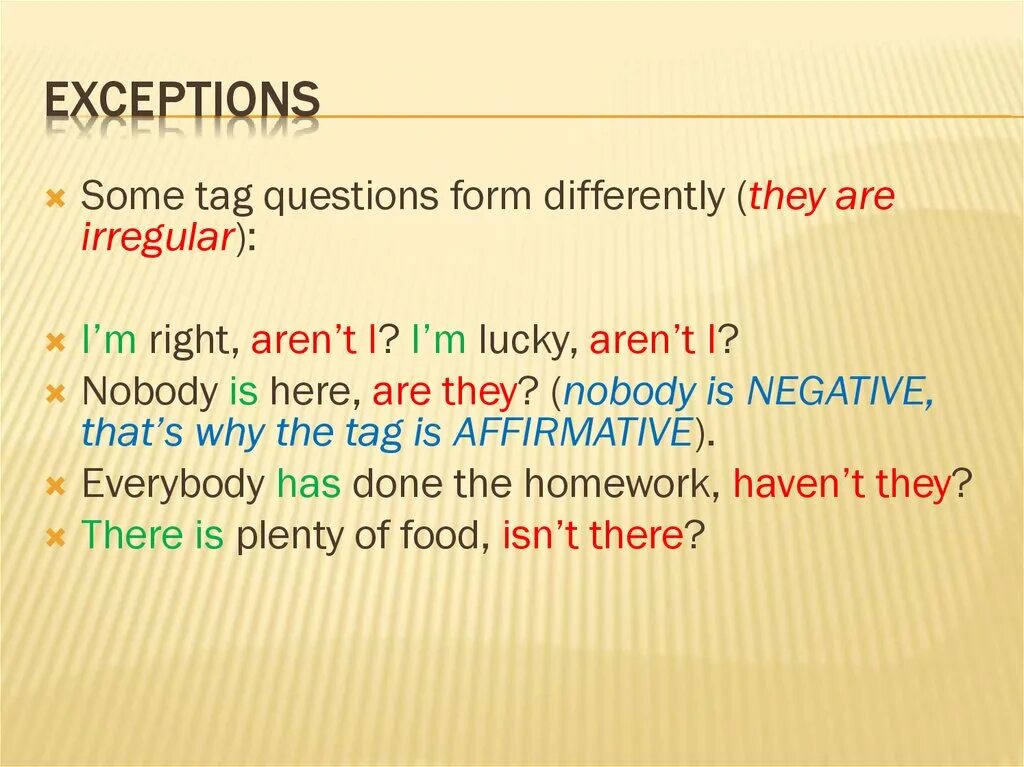 Tag questions do does. Tag questions презентация. Tag questions исключения. Tag questions правило. Nobody tag questions.