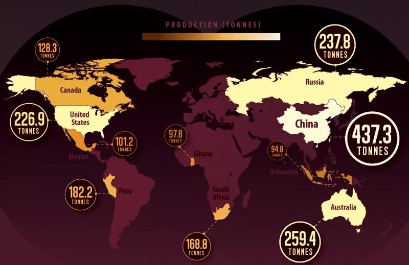 Карта месторождений золота в мире. Карта добычи золота в мире. Страны добывающие золото. Добыча золота в мире по странам.