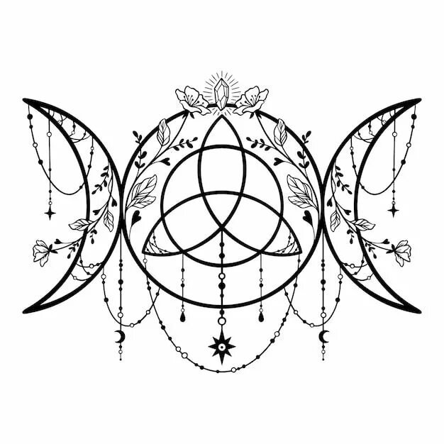 Богиня луны символ викка. Богиня луны символ викка. Триединая богиня луны символ. Триединая богиня луны символ. Викка символика лунная пентаграмма.