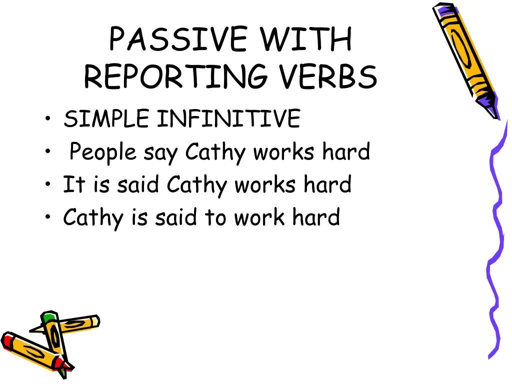 Reported passive. Passive reporting verbs. passive reporting structures.