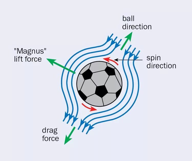 Зачем мяч. Эффект Магнуса физика. Эффекты вагуса. Сила Магнуса в футболе. Физика в футболе.