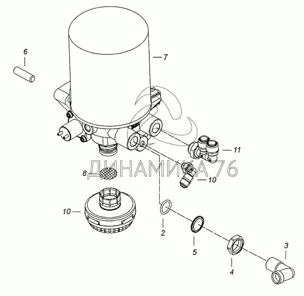 Воздух камаз евро 4. Осушитель воздуха КАМАЗ 6520 евро. Корпус осушителя КАМАЗ евро 4. Фитинг осушителя КАМАЗ 6520. Клапан тройник осушителя КАМАЗ 6520.
