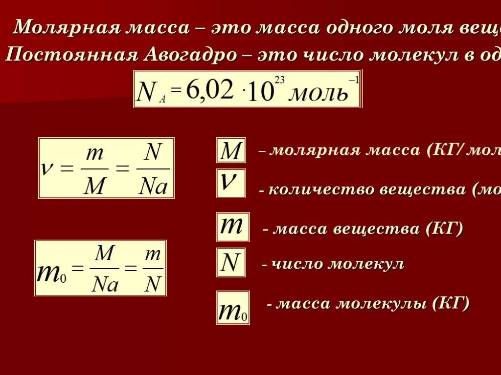 Определить молярную массу соединения. Количество вещества формула с числом Авогадро. Постоянная Авогадро формула. Формула массы через число молекул. Формулы массы количества вещества химия.