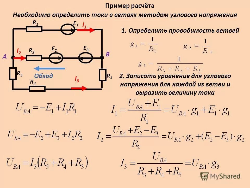 Рассчитать токи ветвей