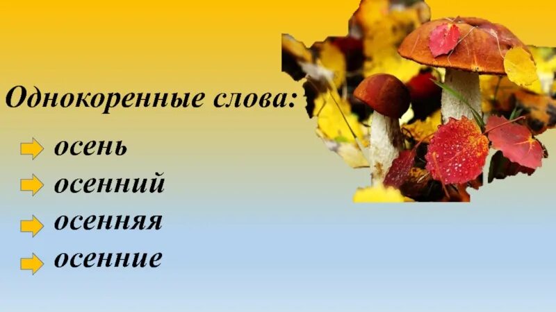 Однокоренные имена прилагательные мужского рода осень. Однакареные Сова осень. Осень однокоренные слова. Однокоренные слова к слову осень. Осенний однокоренные слова.