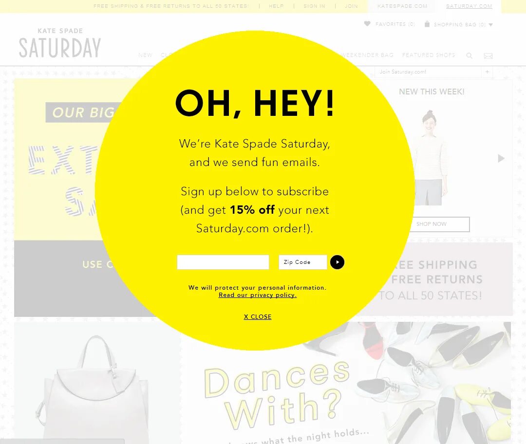 Pop up Kate Spade. Дизайн рассылки брендов. Funny email. Subscribe newsletter UI. Return closer