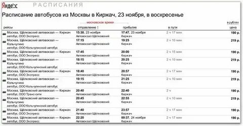 Автобус киржач москва сегодня расписание щелковский