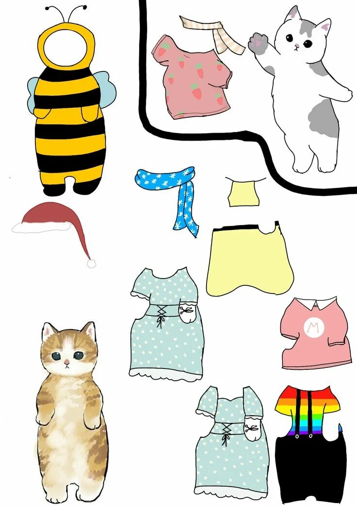 Бумажные коты с одеждой распечатать. Котики из бумаги с одеждой. милые котики с одеждой из бумаги. котенок из бумаги с одеждой.