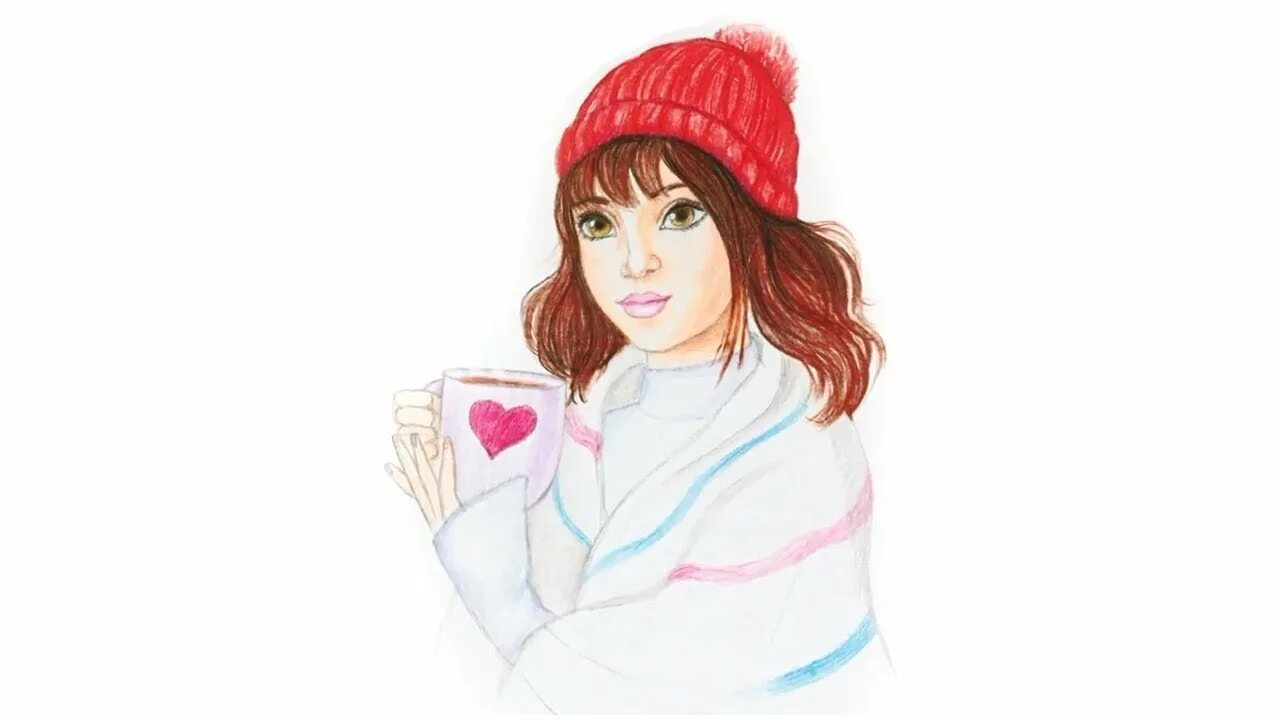 Девочка в шапке рисунок. Девушка рисунок. нарисовать девочку. рисунок девушки карандашом. мультяшная девочка в вязаной шапке.