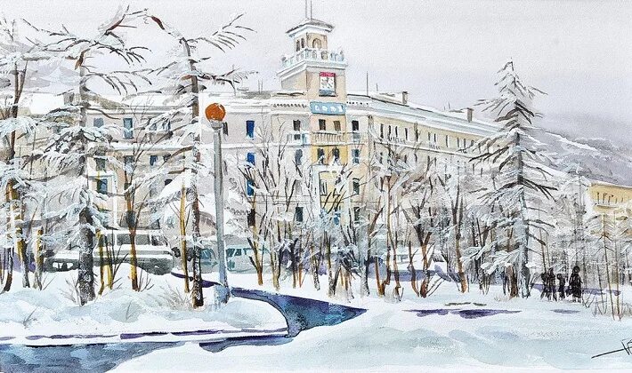 Магаданский художник валерий цирценс. Магадан рисунки города. Магадан рисунок. Магадан графика. Магадан картина.