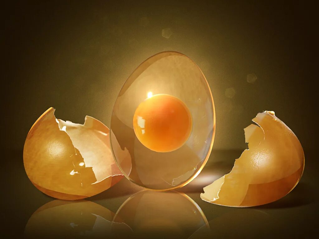 Прозрачное яйцо. Разбитое яйцо.