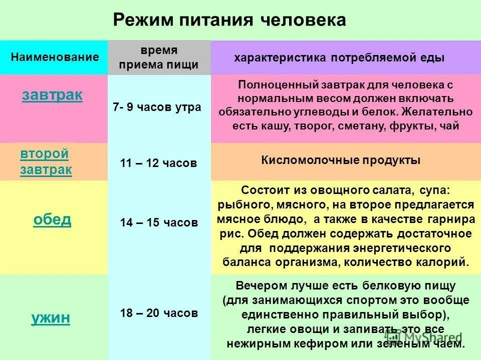 Как называются приемы пищи