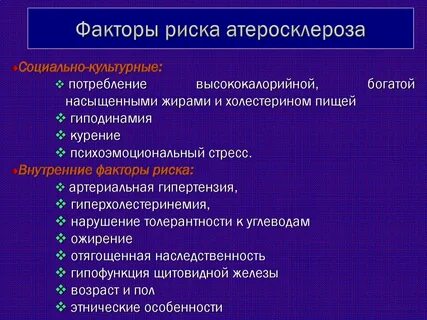К факторам риска атеросклероза относятся тест