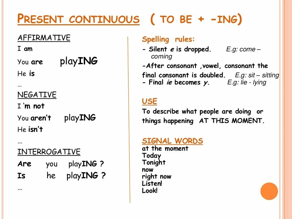 Правило время present continuous. Present Continuous 5 класс правило. Present Continuous краткое правило. Present Continuous affirmative правило. Презент СОНТ.