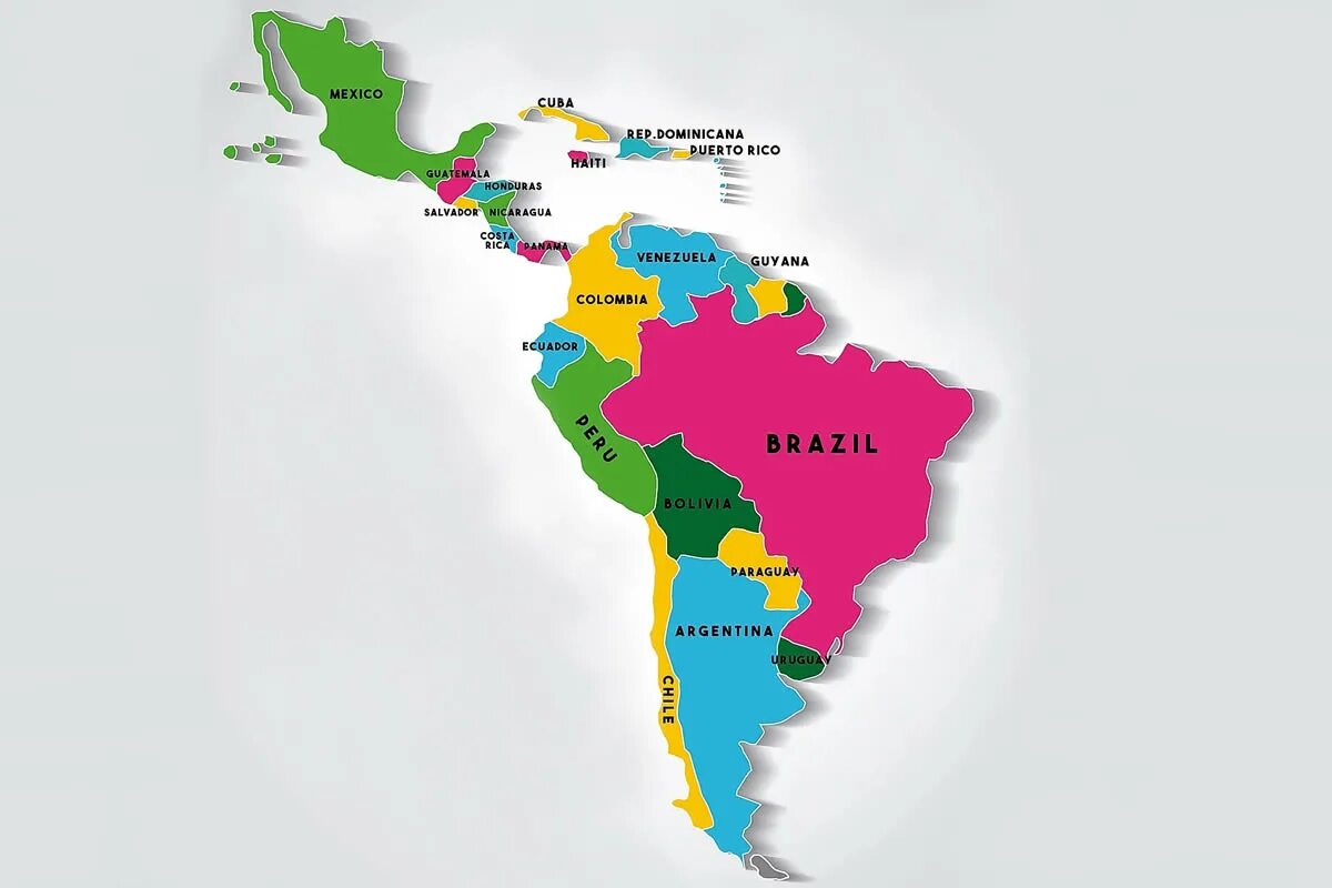 Политическая карта Латинской Америки. Государства Латинской Америки на карте. Карта Южной и Латинской Америки. Политическая карта Южной и Латинской Америки.
