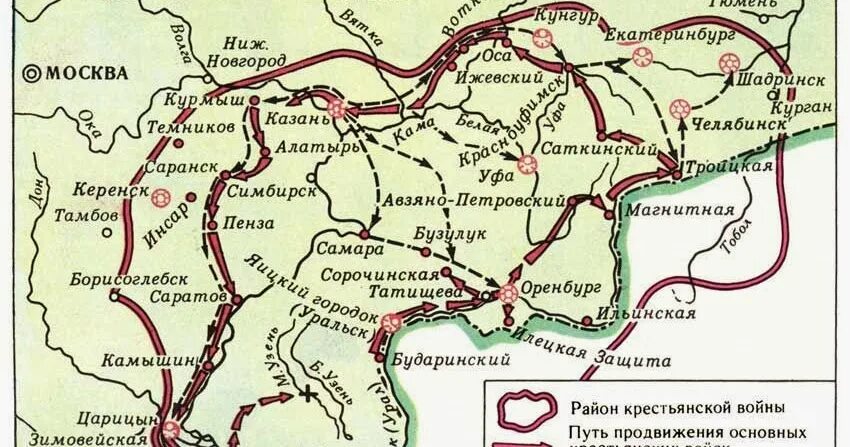 Где проходила каждый. Восстание под предводительством Емельяна Пугачева карта.