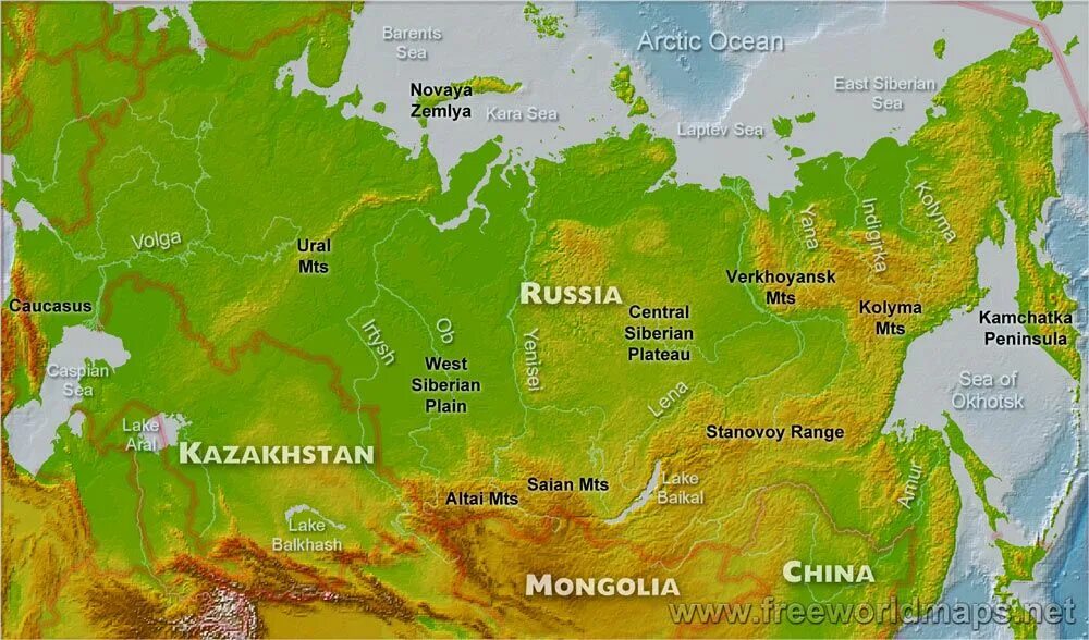 Russia Map. Geographical Map of Russia. Russia Geography Map. Географическая карта России на английском языке.