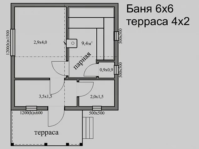 Проект бани из газобетона с террасой. Проект бани 6х6 с мансардой из пеноблоков.