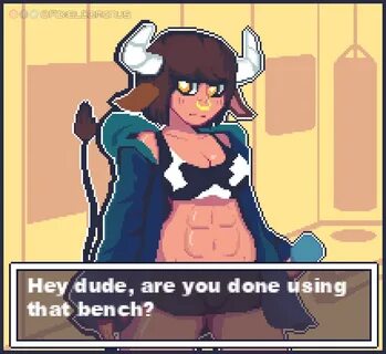 ox, cow girl, tomboy, abs, pixeldominus, animated, pixel art 