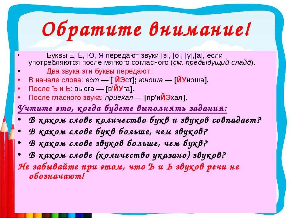 Буква е обозначает после согласной 2 звука. Буквы е ё ю я после согласных звуков передают. Буквы не обозначающие звуков. Буквы после мягкого согласного звука. Какие буквы не дают звуков.