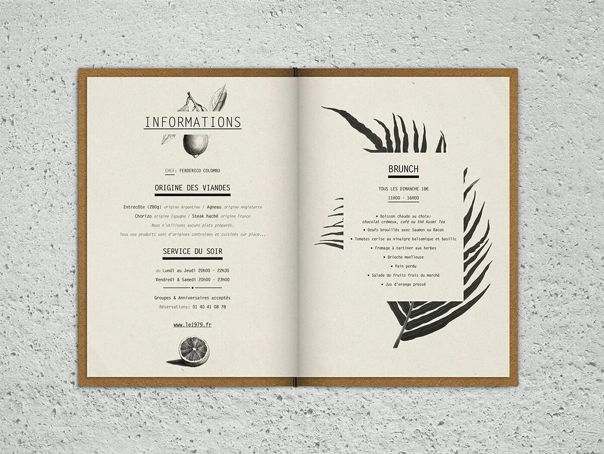 Menu layout. Menu layout