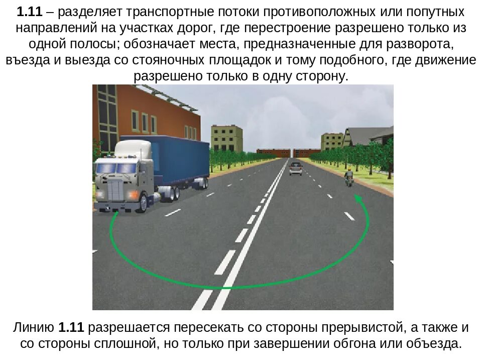 Сплошная линия разметки 1.11. Прерывистая линия разметки 1.11. Разметка 1.11. Разделяет транспортные. 1.1 Линия разметки ПДД РФ.