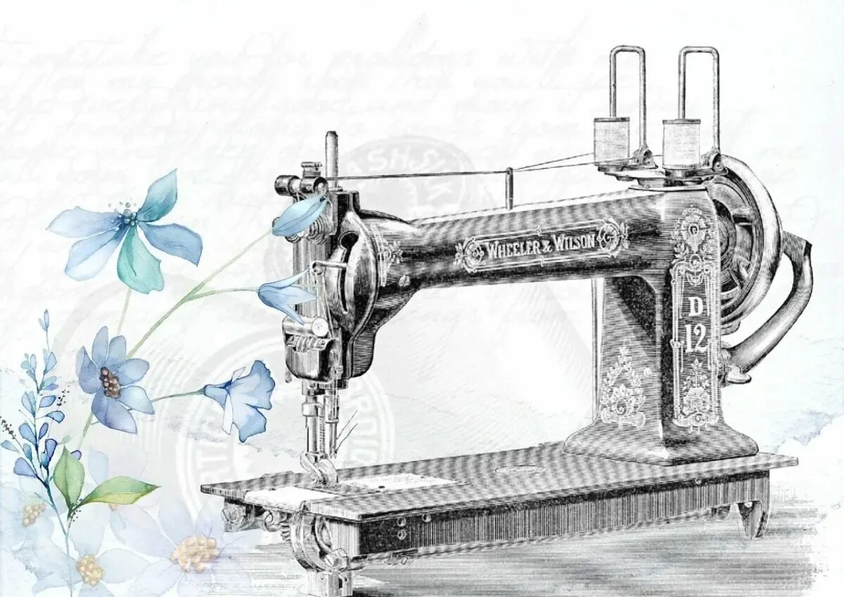Швейная машинка. Винтажные Швейные машинки. Красивая швейная машинка. Швейные иллюстрации. Открытка с днем портного