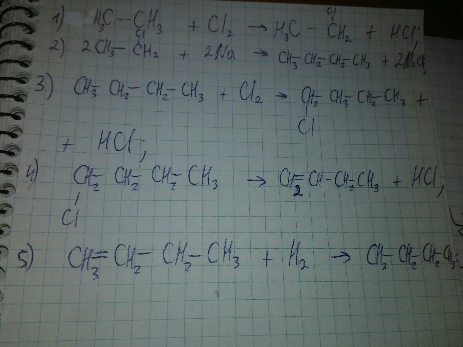 10 c h2. C5h10 c5h10cl2. C4h10+CL. C4h10 c4h8 h2. C2h5cl c4h10.