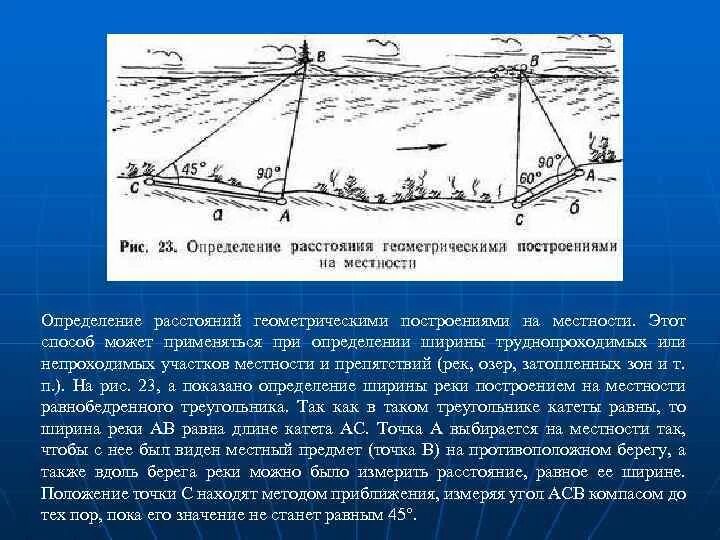 Измерение расстояний физика. Определение расстояния на местности. Определение расстояний геометрическими построениями на местности. Способы измерения расстояний. Способы определения расстояний на местности.