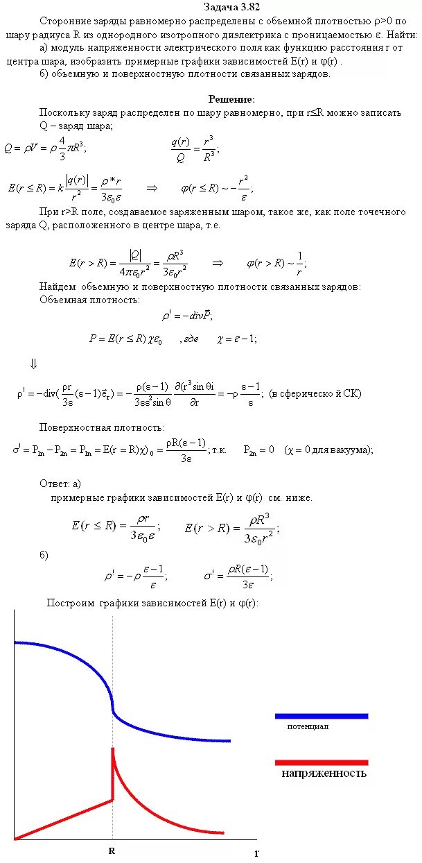 Заряд равномерно распределён по объёму шара. Бесконечно большая пластина из однородного диэлектрика. В центре шара из однородного диэлектрика с проницаемостью 2.5. Заряда, равномерно распределенного по объему шара радиуса r. Шар равномерно заряжен с объемной плотностью