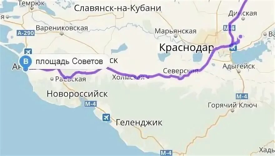 Анапа маршрут следования
