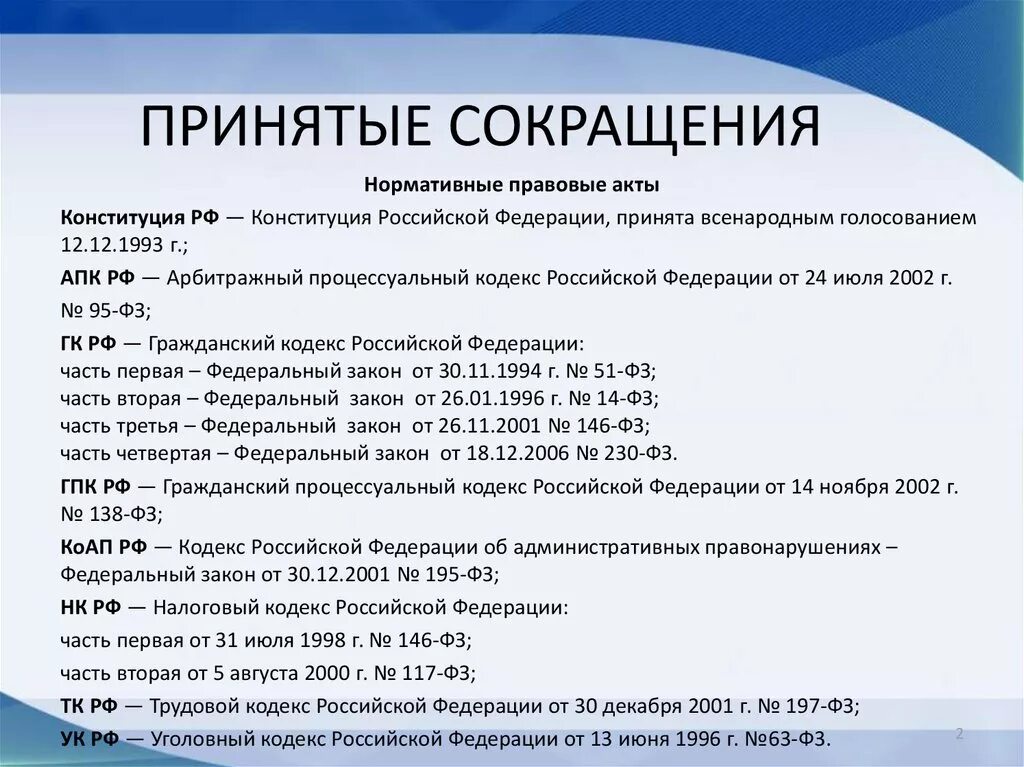 Принятые сокращения. Федеральный закон сокращение. Закон сокращения. Как сократить статей кодекса. Муниципальное учреждение сокращенно