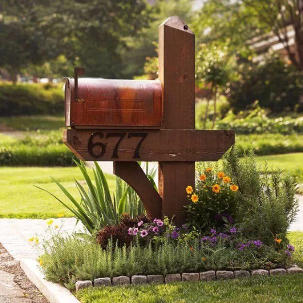 Your mailbox. Лоток для ландшафтного. mailbox. дизайн сада с тачкой. дизайн в саду с почтовым ящиком.