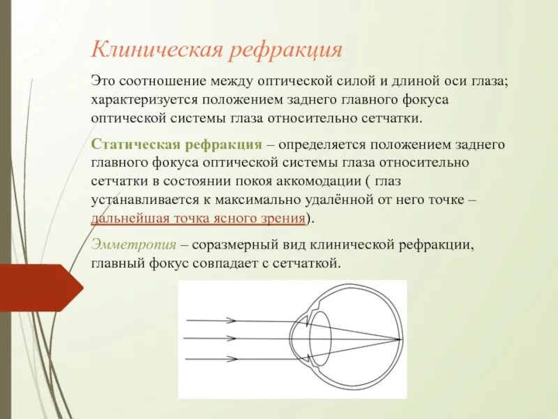 Эмметропия рефракция. Схема рефракции. Преломляющая способность оптической системы глаза. Клиническая рефракция глаза.