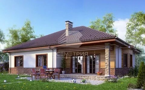 Фасады одноэтажных домов с террасой