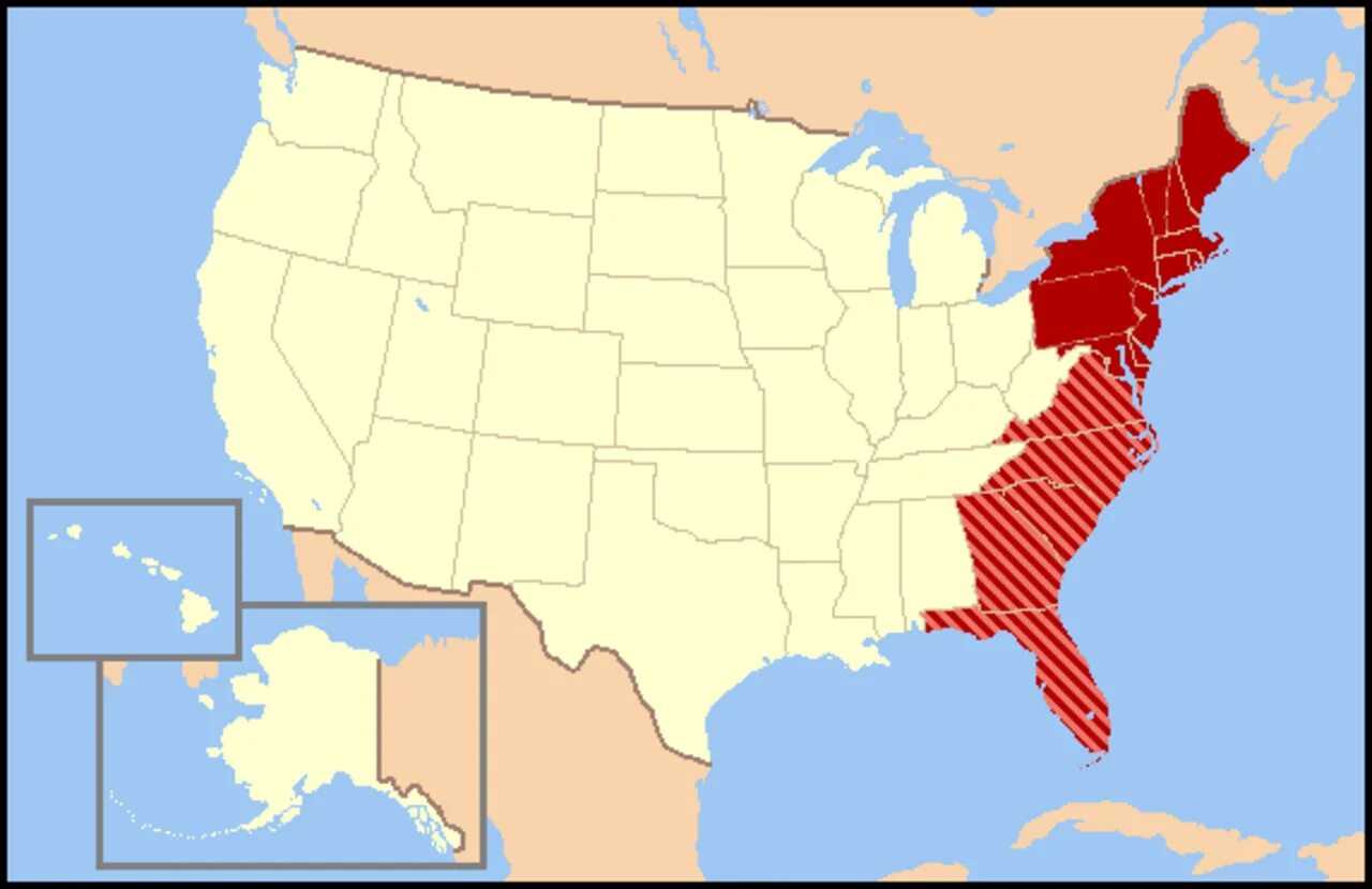 Карта восточной америки. Северо Восточное побережье США. Восточное побережье Америки на карте. Атлантическое побережье США на карте. Восточное побережье США на карте.