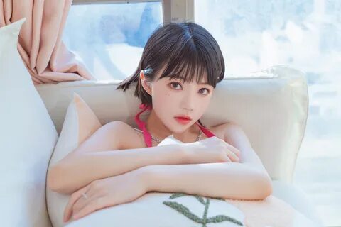 People 7952x5304 CherryNeko Asian dark hair pink tops eyes 