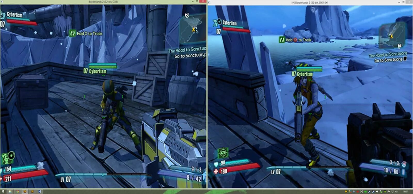 Borderlands split screen. Borderlands 2 сплит скрин. borderlands 2 coop. borderlands 2 split screen на pc. borderlands xbox 360 на одном экране.