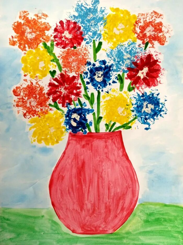 Букет рисунок 1 класс. Рисование цветы для мамы. Ваза с цветами красками для детей. Рисование ваза с цветами. Ваза с цветами рисунок для детей.