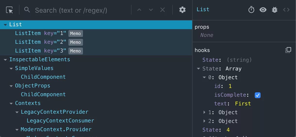 React devtools. Реакт расширение. LISTITEM. React developer Tools.