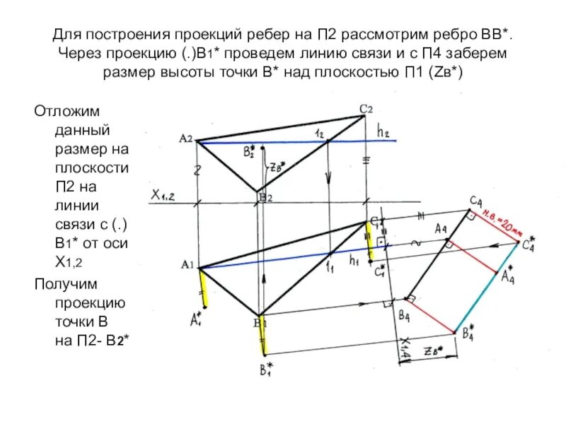Высота через проекции