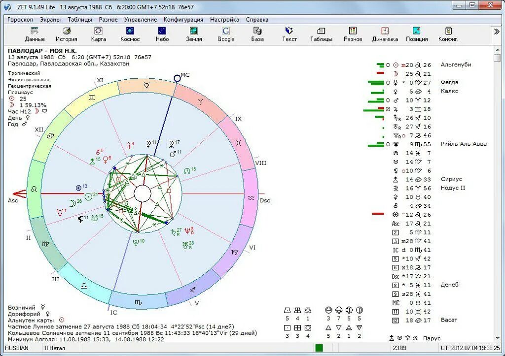 Профессиональная астрологическая программа. Рассчитать натальную карту по дате рождения сотис