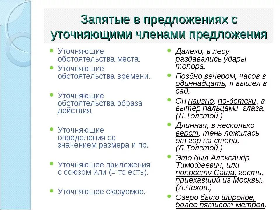 Уточняющие конструкции. Уточнение выделяется запятыми. Уточнение в предложении запятые. Составьте предложения используя в качестве обособленных уточняющих