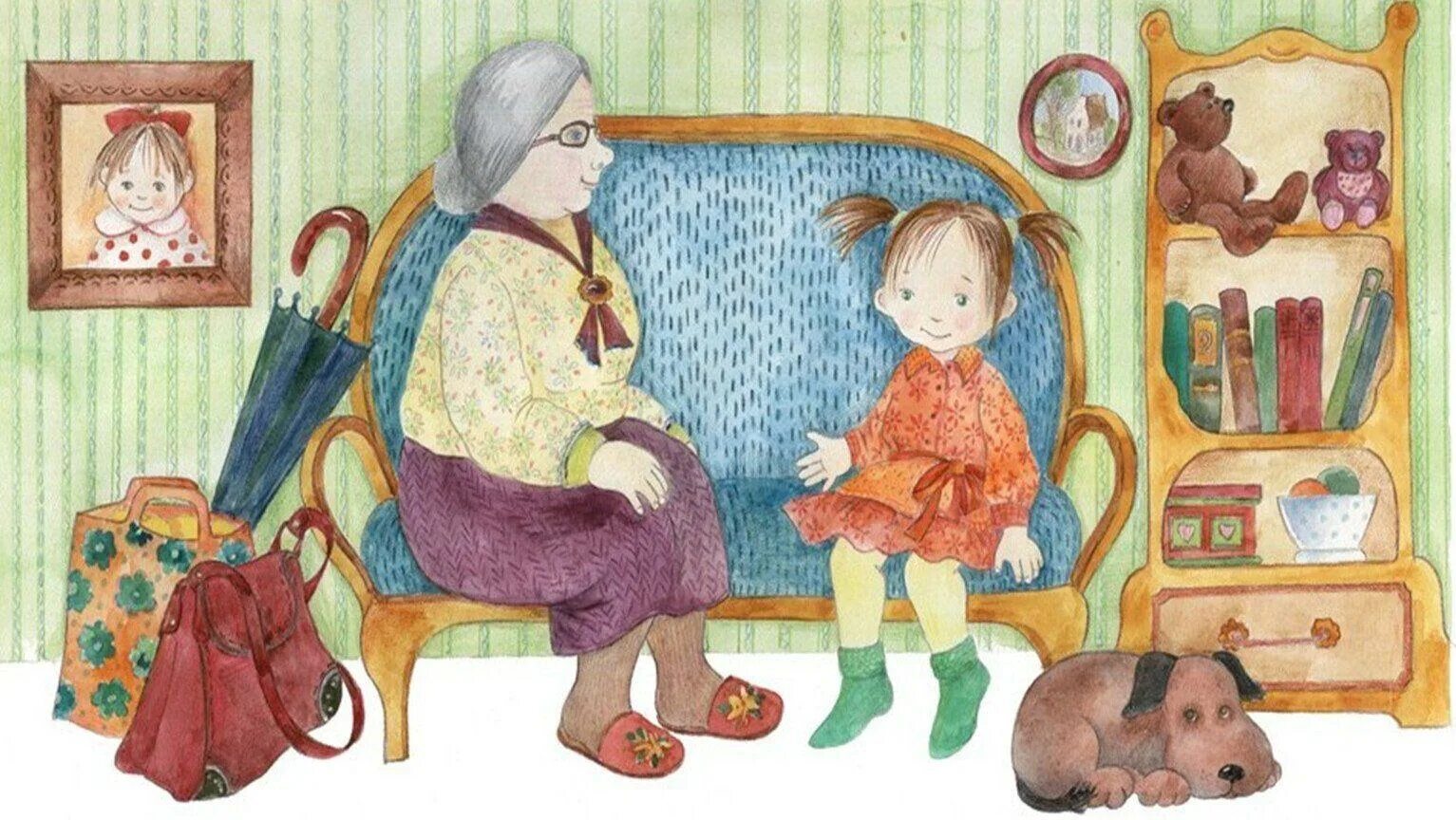 Бабушка рисунок. Бабушка рисунок для детей. Девочка с бабушкой. Бабушка с внуками рисунок. Мама дедушка рассказы