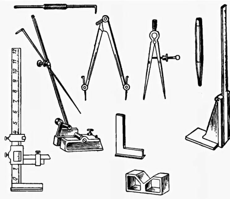 Вертикальная 7 букв. Инструменты для разметки слесарное дело. Приспособления и инструменты для плоскостной разметки. Инструменты для плоскостной разметки слесарное. Слесарный разметочный инструмент для разметки отверстий чертеж.